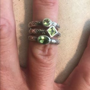 Brighton set/three rings, peridot green stones